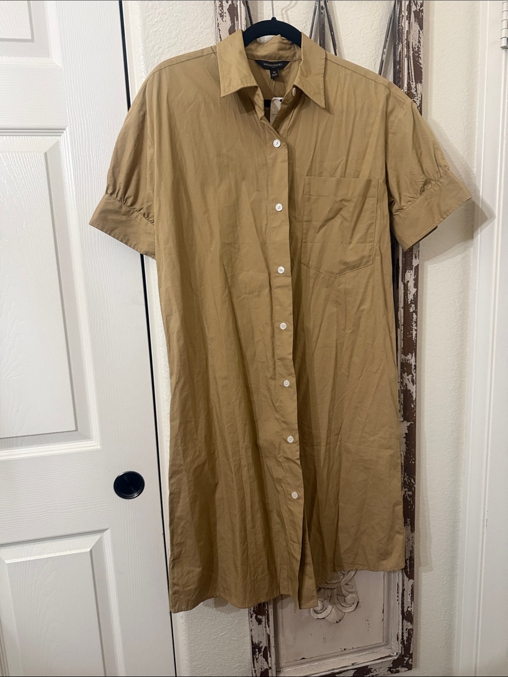 Banana Republic Short-Sleeve Button Midi Dress in Tan